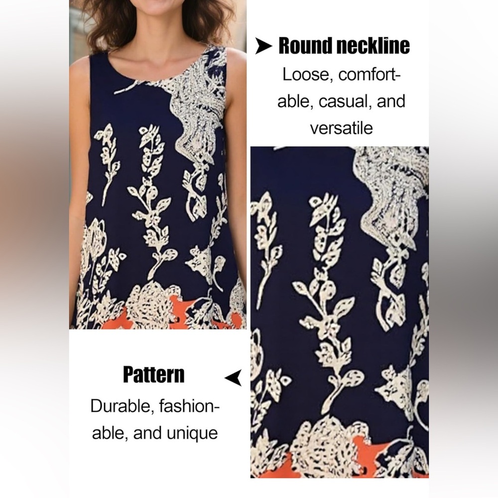 Navy and Orange Floral Dress - XXL - Picture 4 of 5